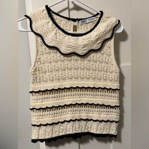 Zara Cream and Black Textured Top